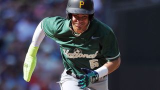 Endy Rodriguez of the Pittsburgh Pirates in action against the News  Photo - Getty Images