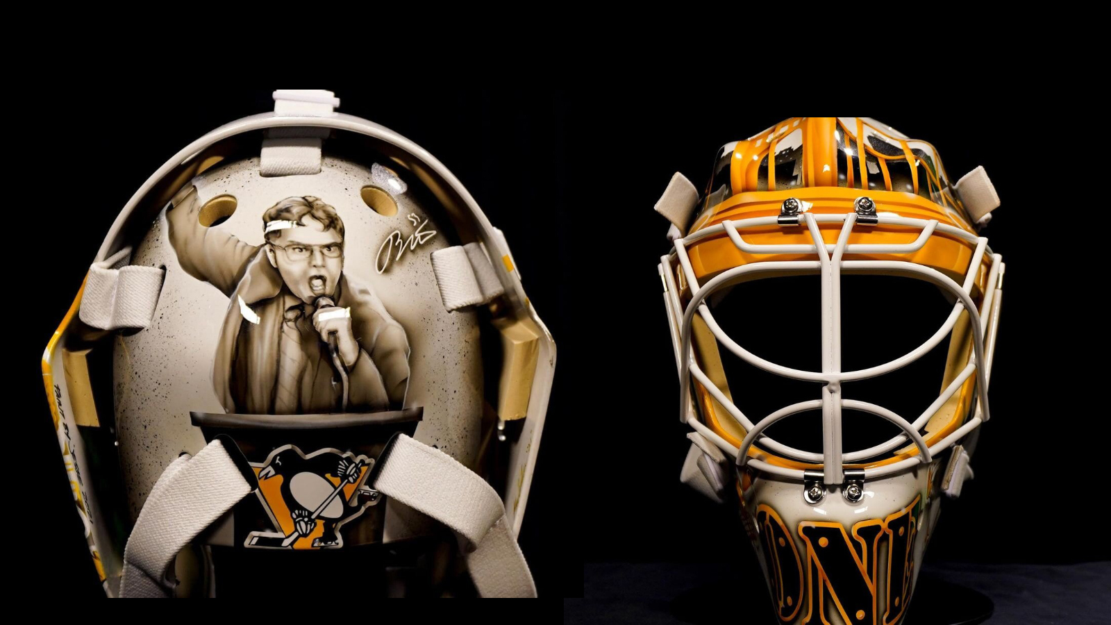Scary hockey goalie mask with a frightening design