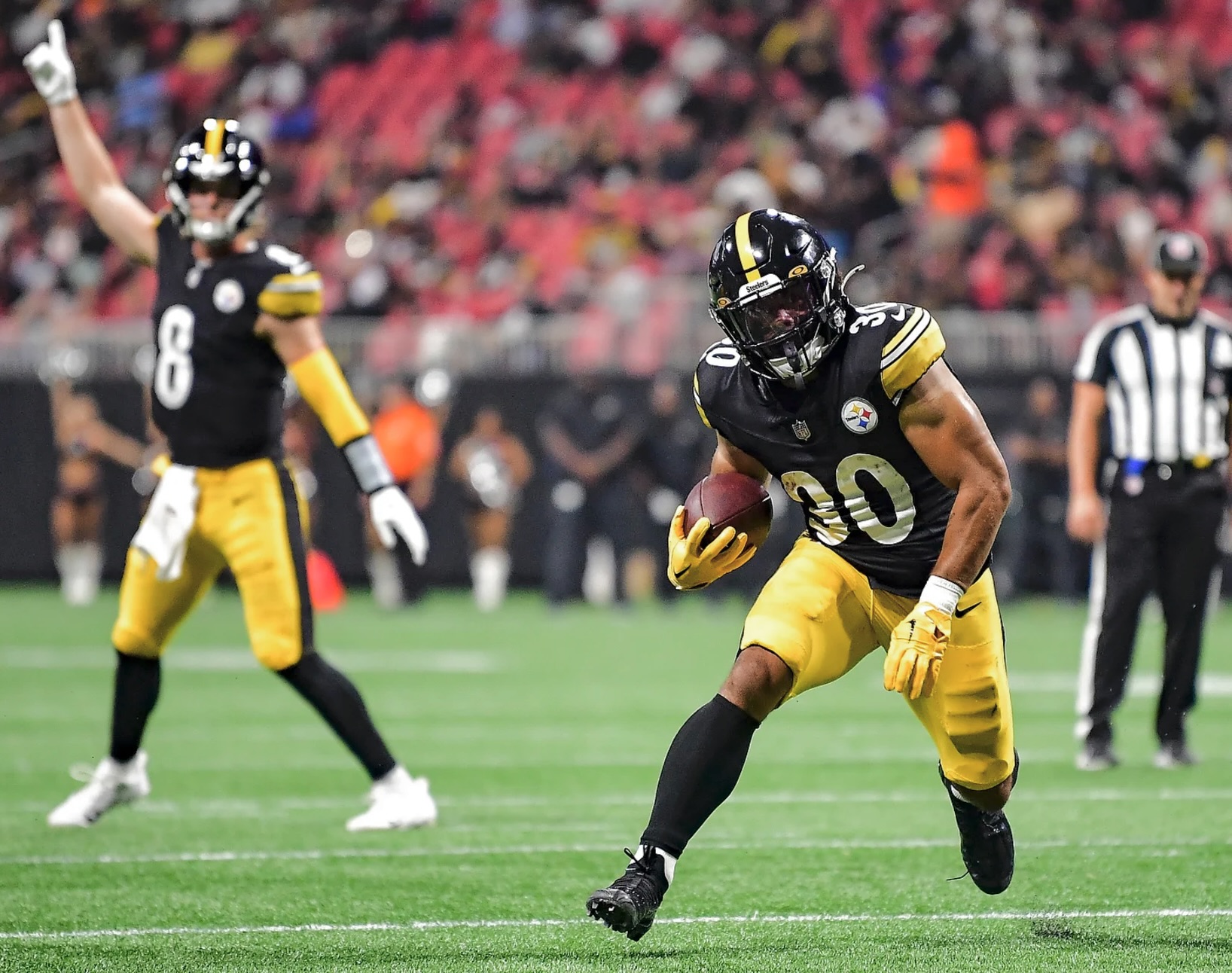 Pittsburgh Steelers wide receiver Gunner Olszewski (89) catches a pass  during the first half of an NFL preseason football game against the Atlanta  Falcons, Thursday, Aug. 24, 2023, in Atlanta. The Pittsburgh