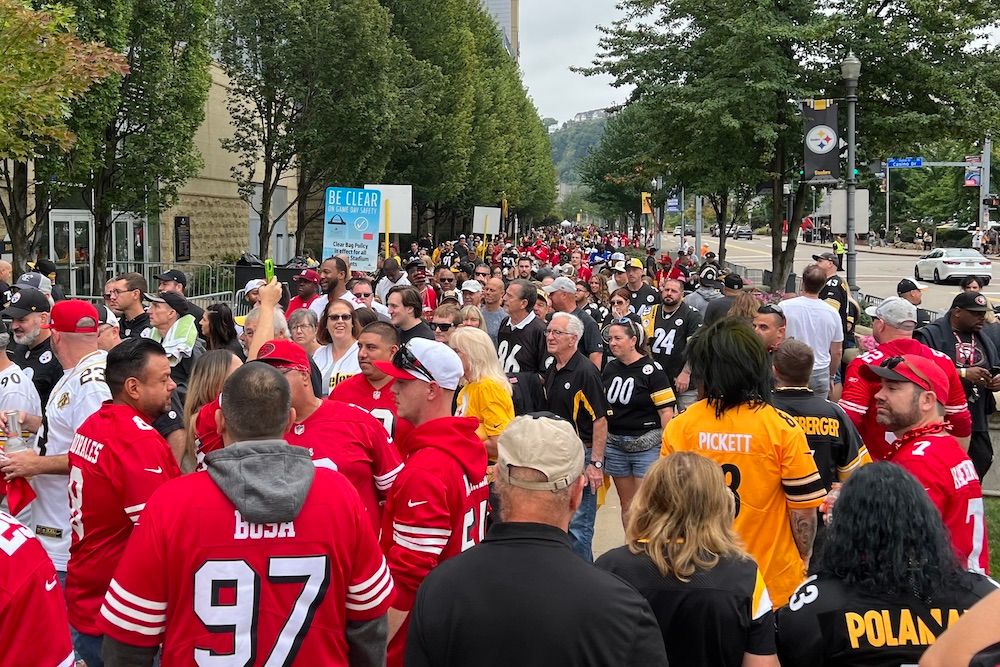 The scene on Art Rooney Avenue before the game Sunday outside Acrisure Stadium