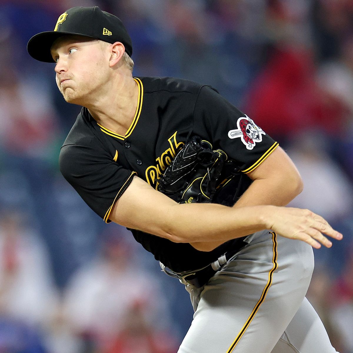 Mitch Keller pitches in the first inning Tuesday night in Philadelphia.