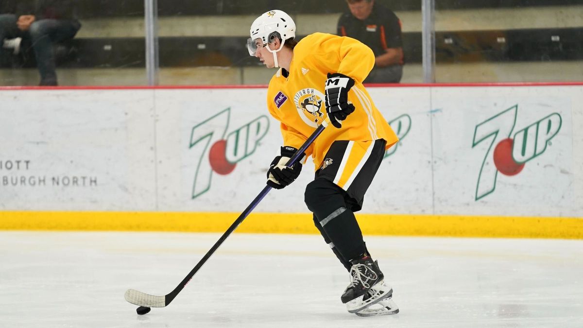 Brayden Yager on the ice for development camp Monday at the UPMC Lemieux Sports Complex in Cranberry, Pa.