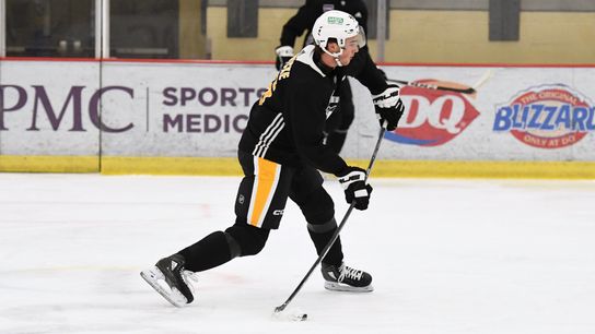 Harrison Brunicke in the Penguins' development camp in Cranberry, Pa.