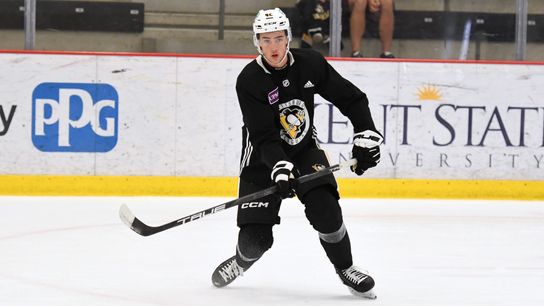 Harrison Brunicke in the Penguins' development camp in Cranberry, Pa.