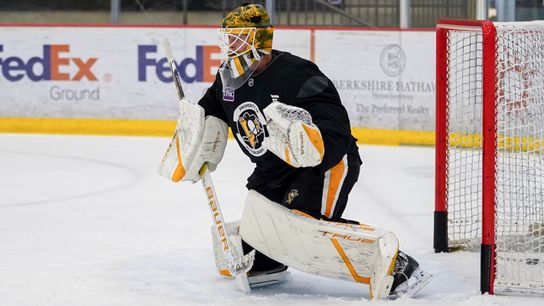 Joel Blomqvist in the Penguins' training camp in Cranberry, Pa.