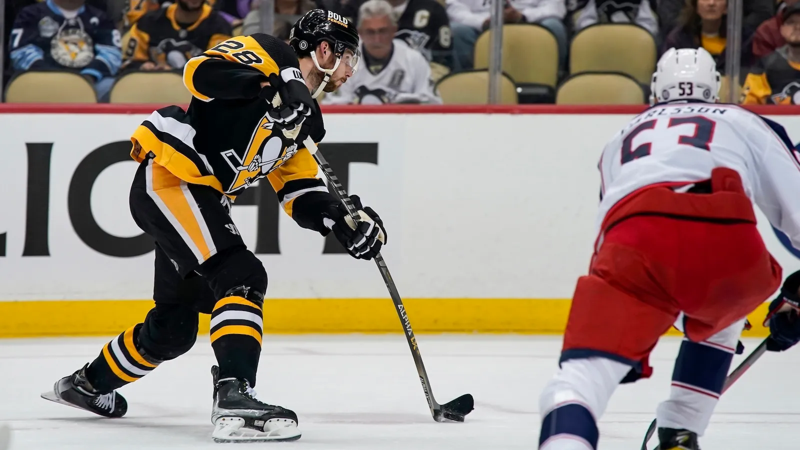 Pettersson makes his point (three times) in win over Columbus taken at PPG Paints Arena (Penguins). Photo by JEANINE LEECH / GETTY