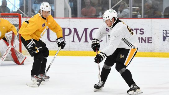 Joona Vaisanen and Tristan Broz in the Penguins' development camp earlier this summer.