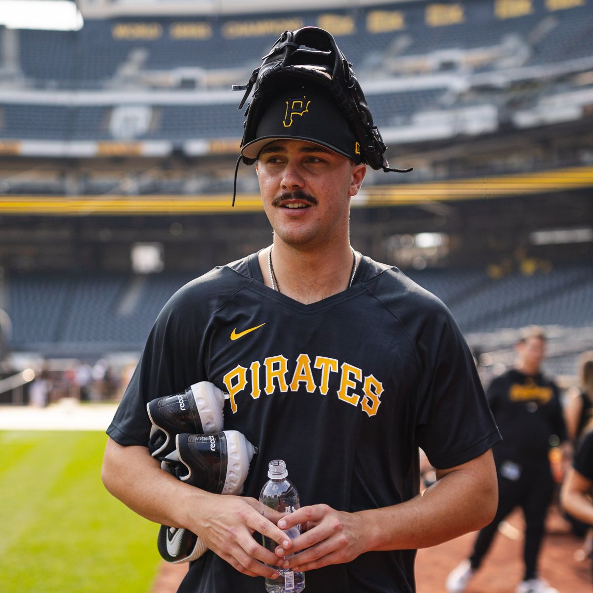 Paul Skenes walks near the home dugout Tuesday at PNC Park. 