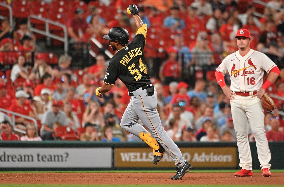 Josh Palacios rounds third base following his two-run home run in the ninth inning Saturday night in St. Louis.