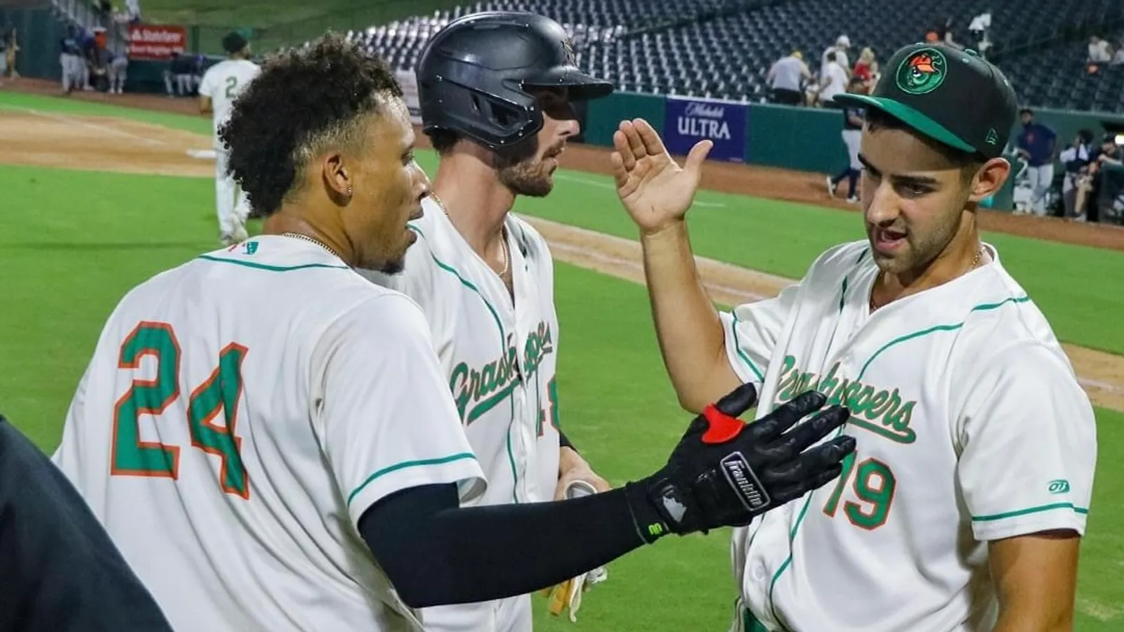 Greensboro, the Pirates' only playoff-bound affiliate, can't hit, either taken in Greensboro, N.C. (Pirates). Photo by GREENSBORO GRASSHOPPERS