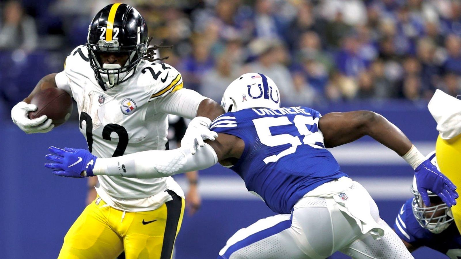 Najee Harris of the Pittsburgh Steelers looks on during the first News  Photo - Getty Images