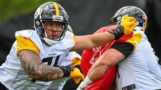 Rookie minicamp: Fautanu, Frazier, McCormick offer look at future O-line taken on the South Side (Steelers). Photo by KARL ROSER / STEELERS