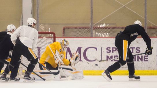 Murray's status uncertain after taking puck to head in practice taken in Cranberry Township, Pa. (Penguins)