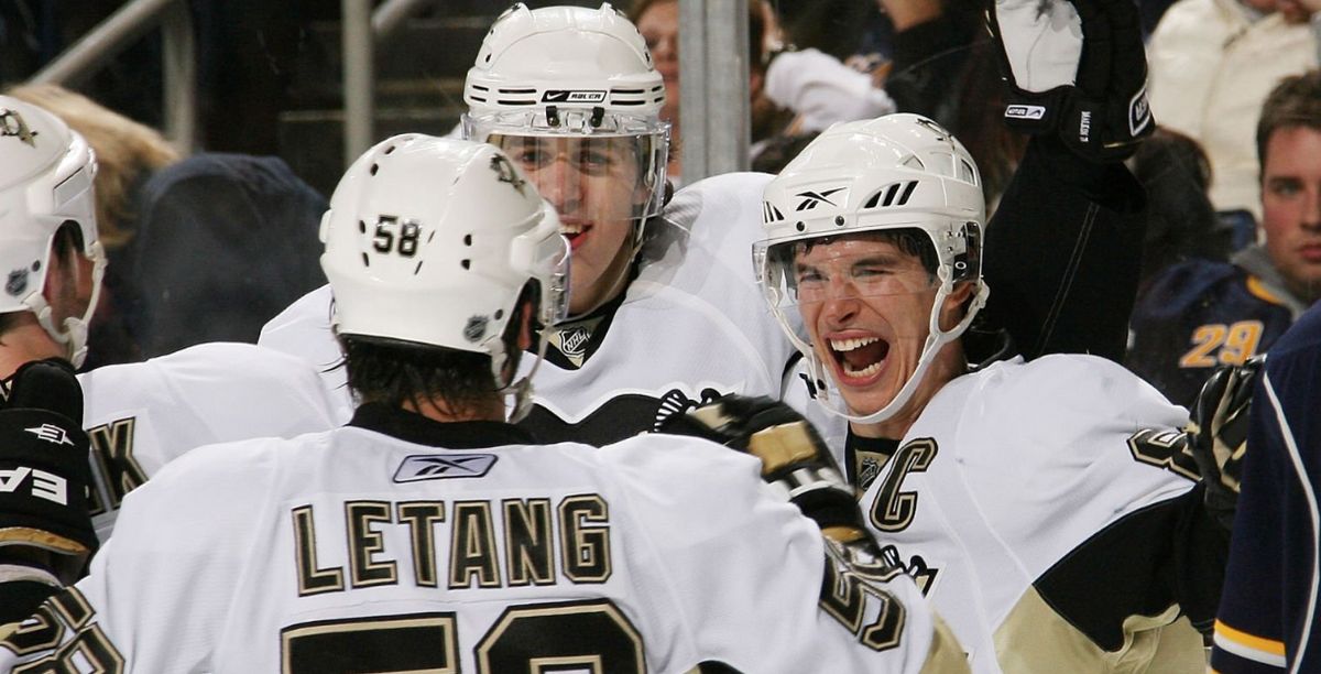 Kris Letang, Evgeni Malkin and Sidney Crosby in the 2008-09 season.
